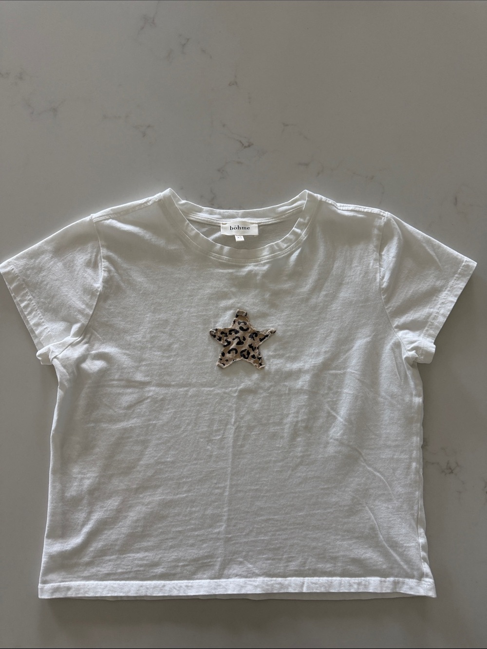 bohme White Tee with Leopard Star Appliqué